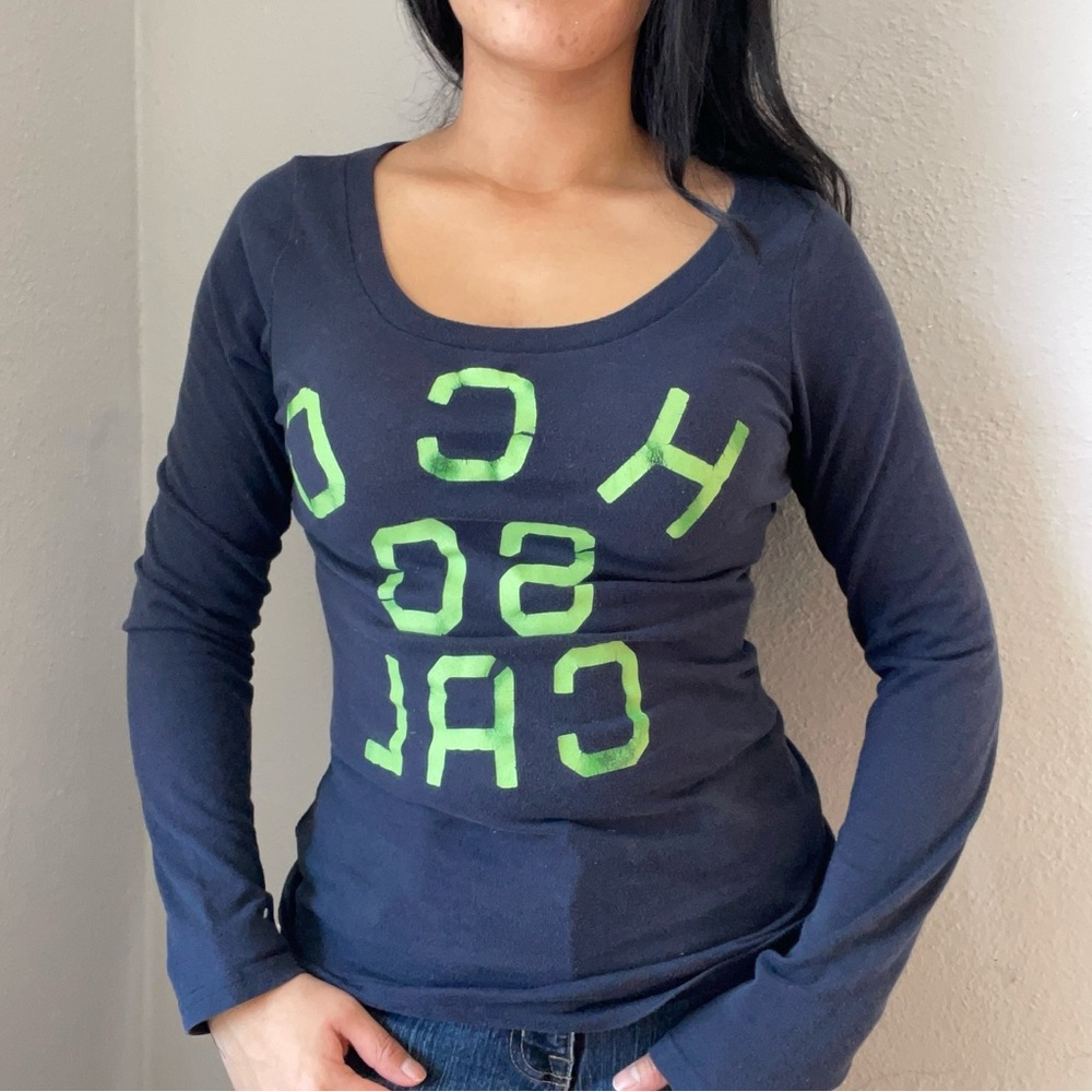 Hollister Blue Long Sleeve Fitted Scoop Neck T-Shirt